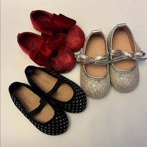 Set of Baby Shoes in Red, Silver, and Black